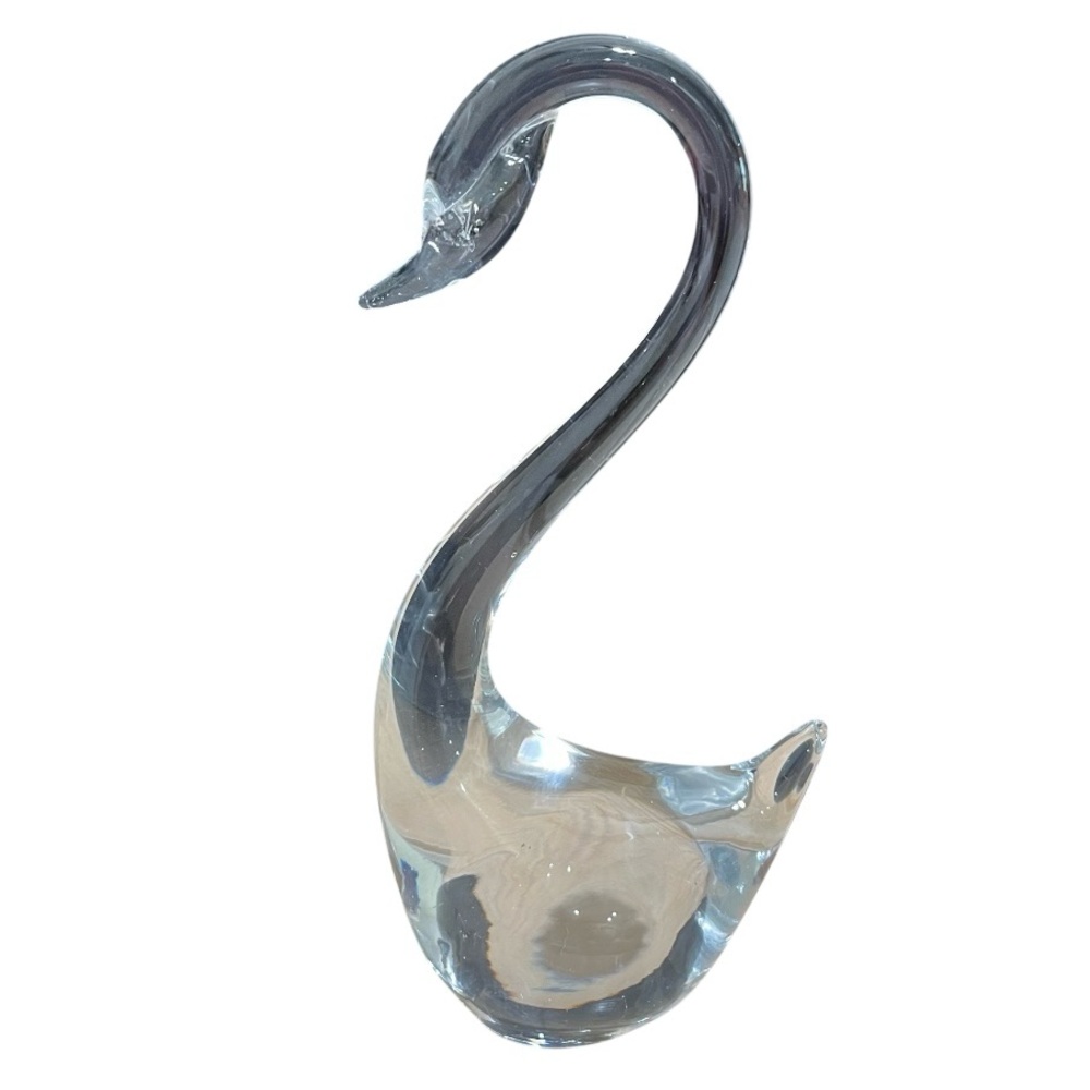 Swan Figurine Statue Crystal Clear Art Glass Elegant Lux Decor Vintage 7.75”
